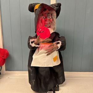 Vtg 1990 EPI Motion Spooky Noise Animated Light Witch Pumpkin Halloween 24” Tall